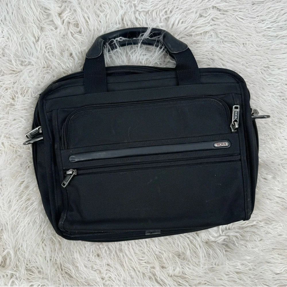 Tumi Black Canvas Laptop Briefcase Carry Bag No Shoulder Strap